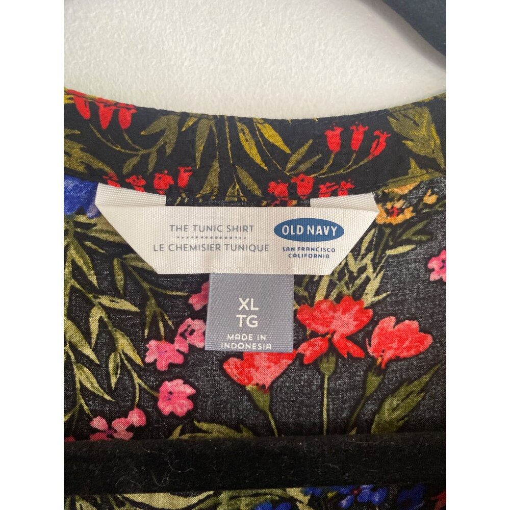 Old Navy Womens Floral Print Long Sleeve Tunic Shirt Size XL Black Multicolor - Picture 3 of 5